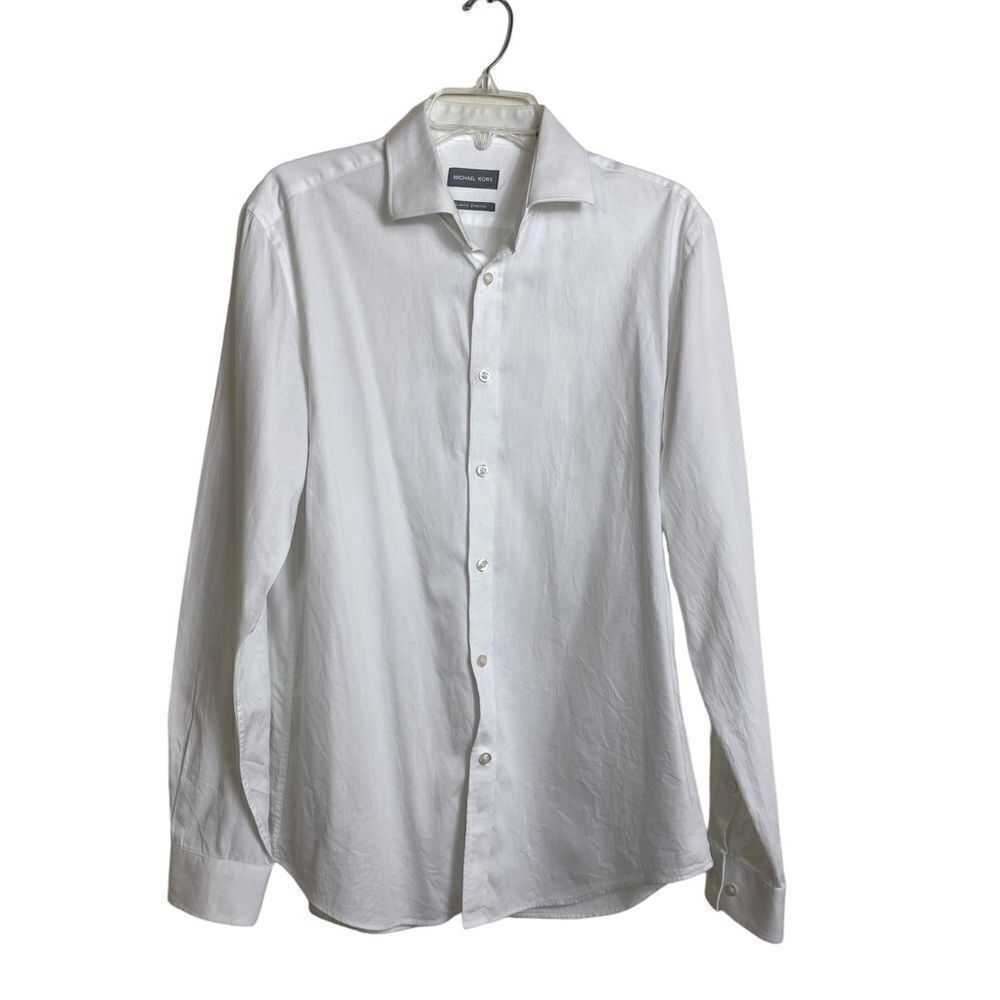 Michael Kors L 16 34/35 dress shirt button down collar solid white
